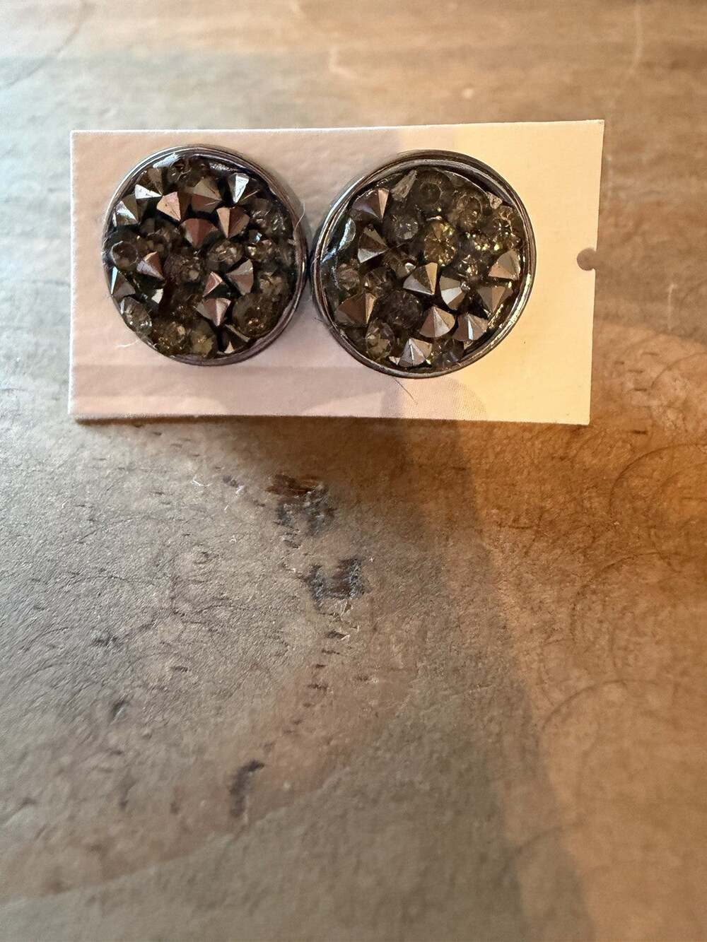 Silver Tone Gunmetal Faux Druzy Stud Earrings 0.5”